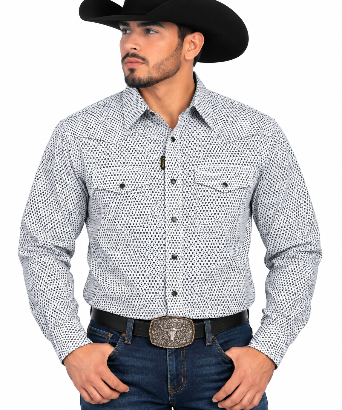 CHUXX White Geometric Print Western Shirt SWP177