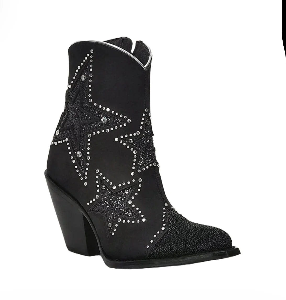 CUADRA LADIES STINGRAY ZIPPER & STUDS BLACK ROUND TOE BOOTIES CU760