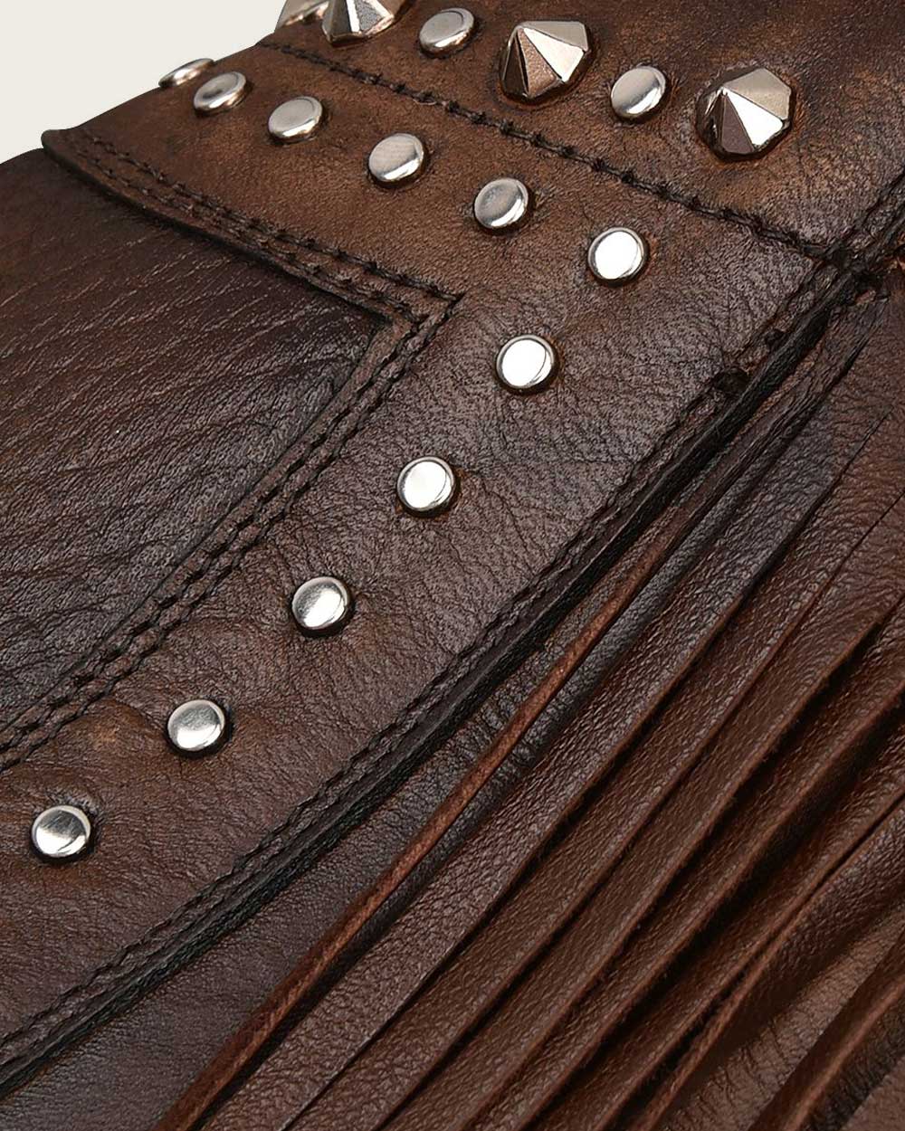 Brown Leather Ankle Bootie – Studded Fringe CU813