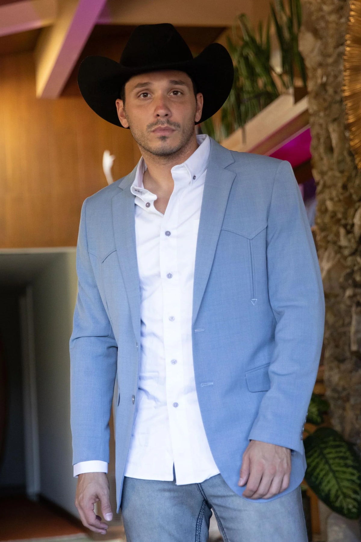 Double Button Western Blazer LIGHT BLUE BLW11270