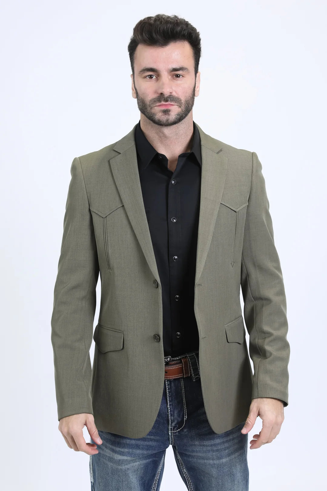 Double Button Western Blazer Olive BLW10820
