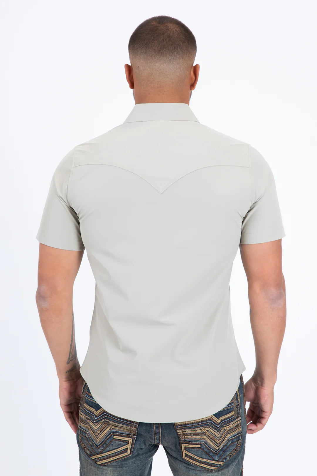 Platini Men's Performance Western Short Sleeve Beige Shirt PWS11537