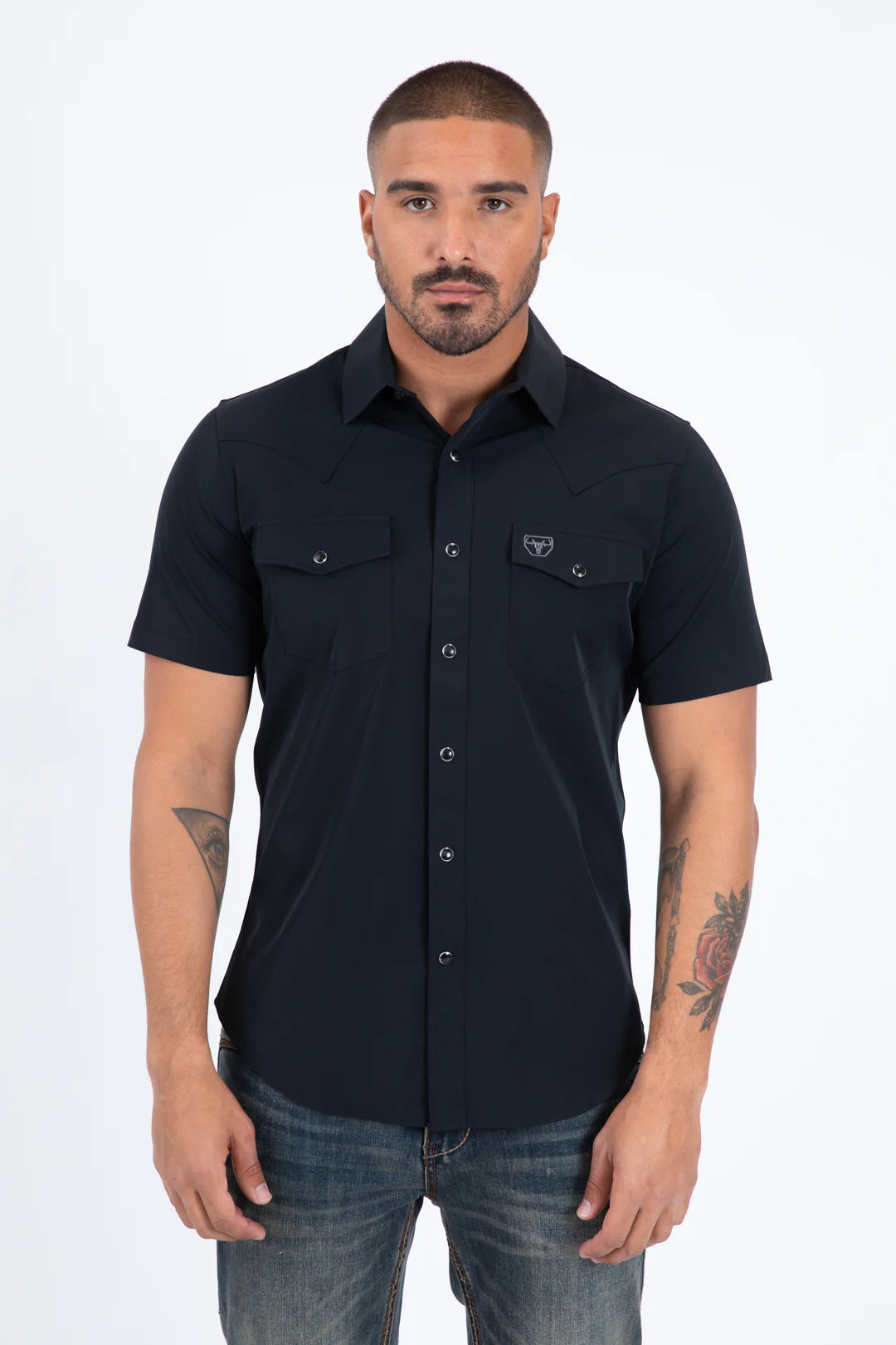 Platini Men's Performance Western Short Sleeve Black Shirt PWS11535