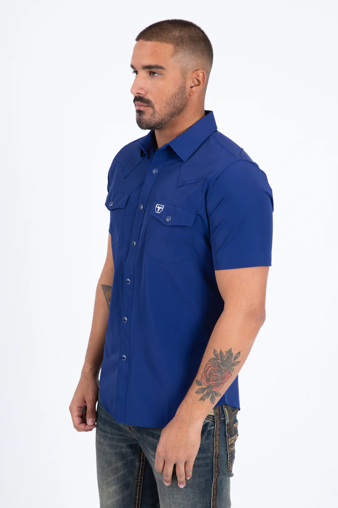 Platini Men's Performance Western Short Sleeve Blue Shirt PWS11538