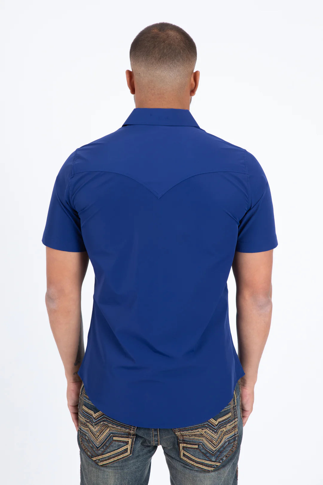 Platini Men's Performance Western Short Sleeve Blue Shirt PWS11538