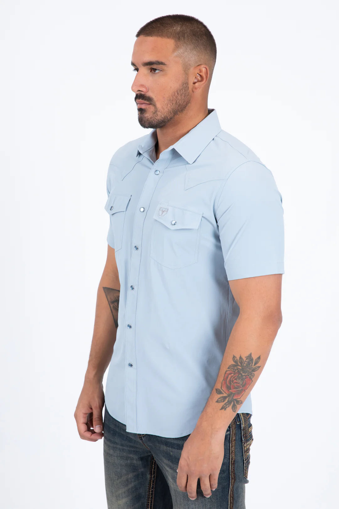 Platini Men's Performance Western Short Sleeve Blue Shirt PWS11539