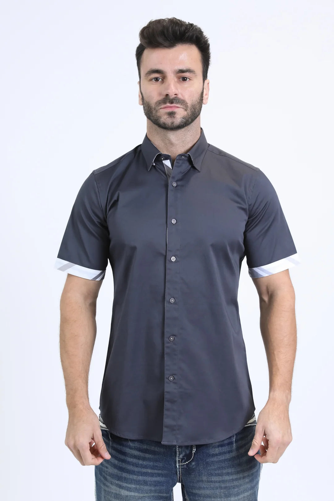 Satin Contrast Trim Shirt TKS10858