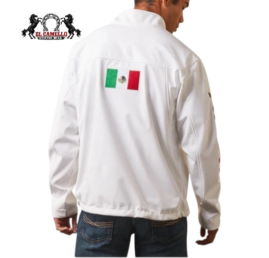 Ariat Men’s White Mexico Flag Softshell Jacket – Full Zip Western Performance Jacket 10043549