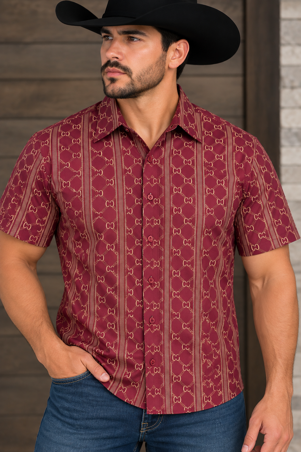 CHUXX Burgundy & Gold Geometric Long Sleeve Shirt FLS-3422