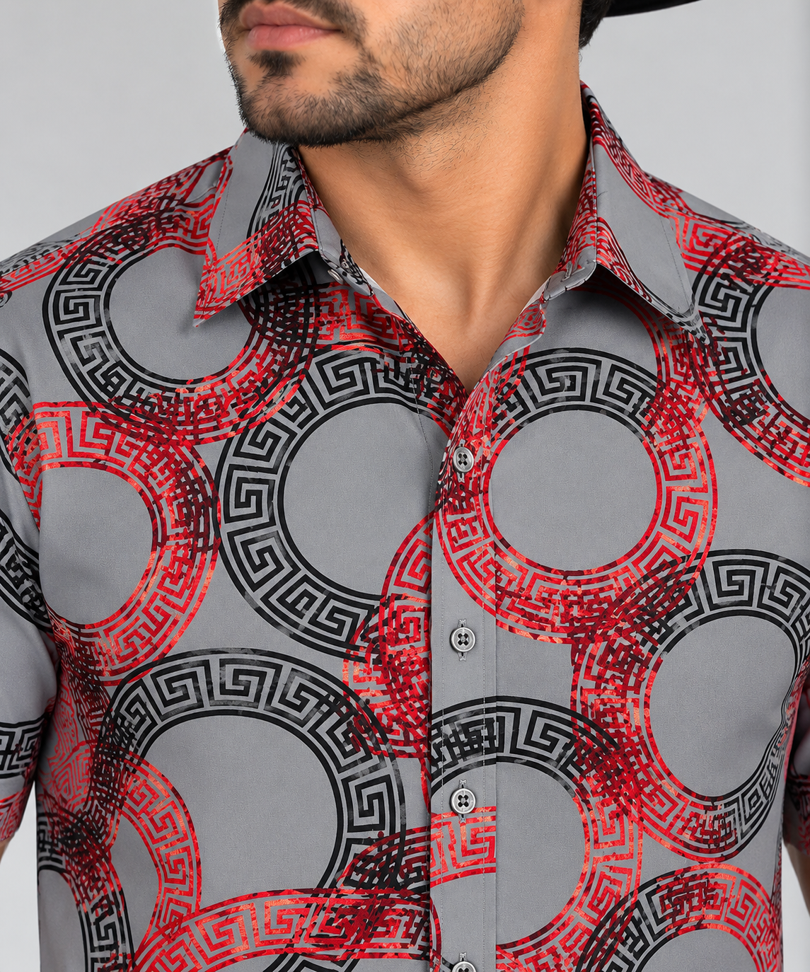 CHUXX Men’s Grey & Red Geometric Short Sleeve Shirt FLS-3433