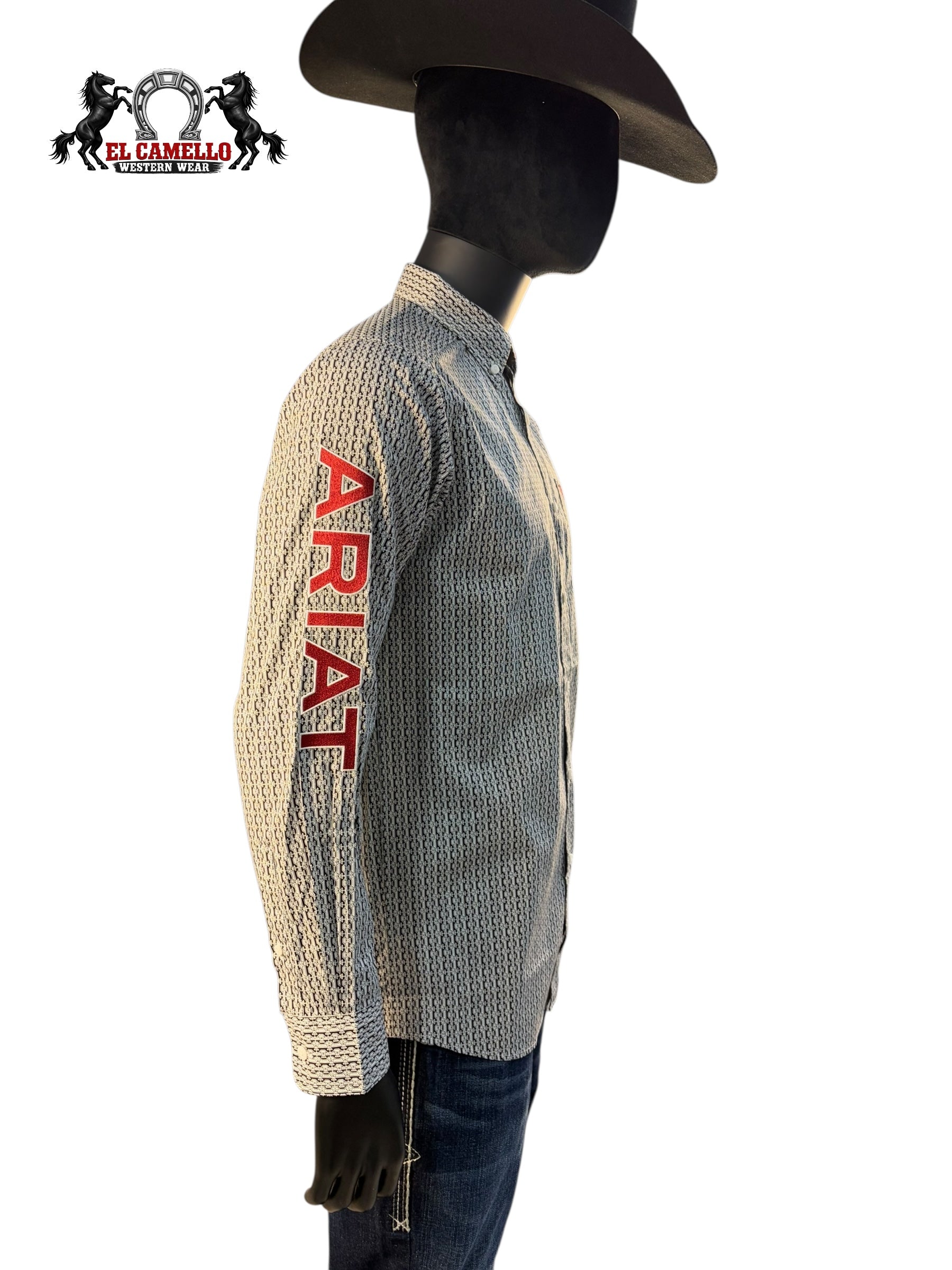 Ariat Men’s Logo Sleeve Button-Down Western Shirt – Cream/Black Print 10071716