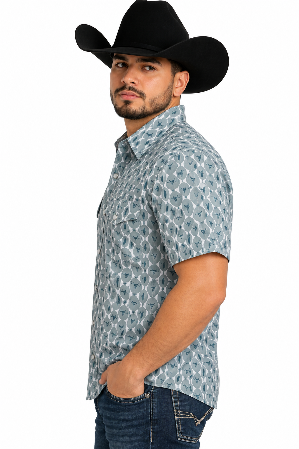 Platini Men’s Gray Geo Print Short Sleeve Shirt PGW10644