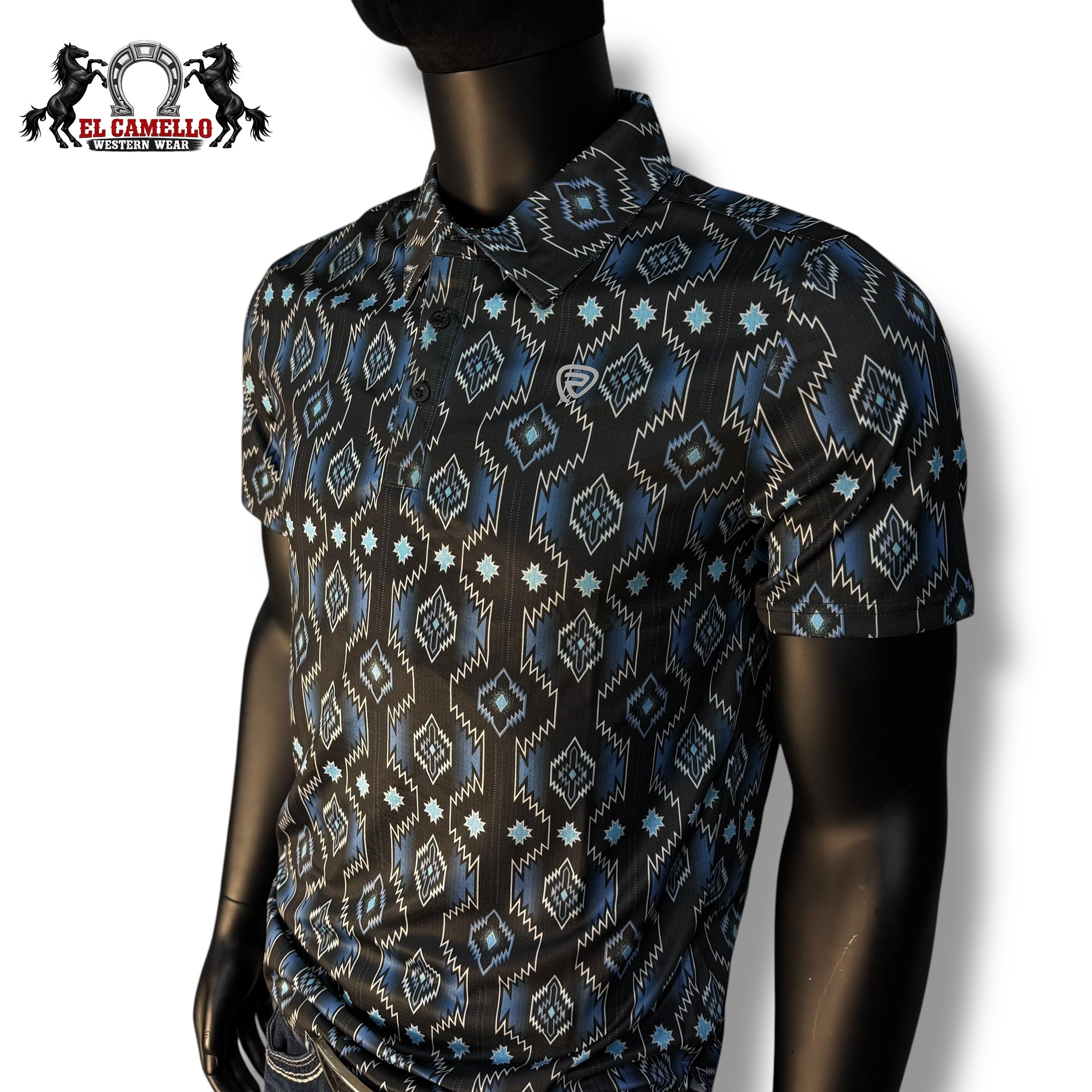 Rock & Roll Denim RR Aztec Printed Polo – Blue BM51T07685
