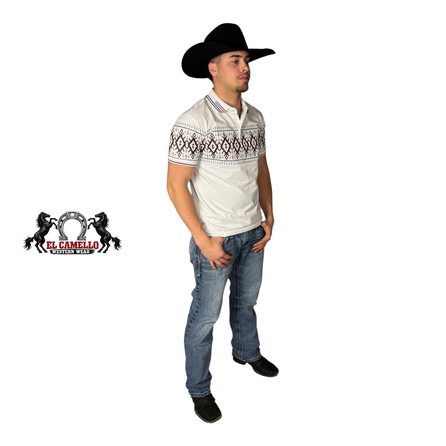 MT-36022 Men’s Western Print Polo – White