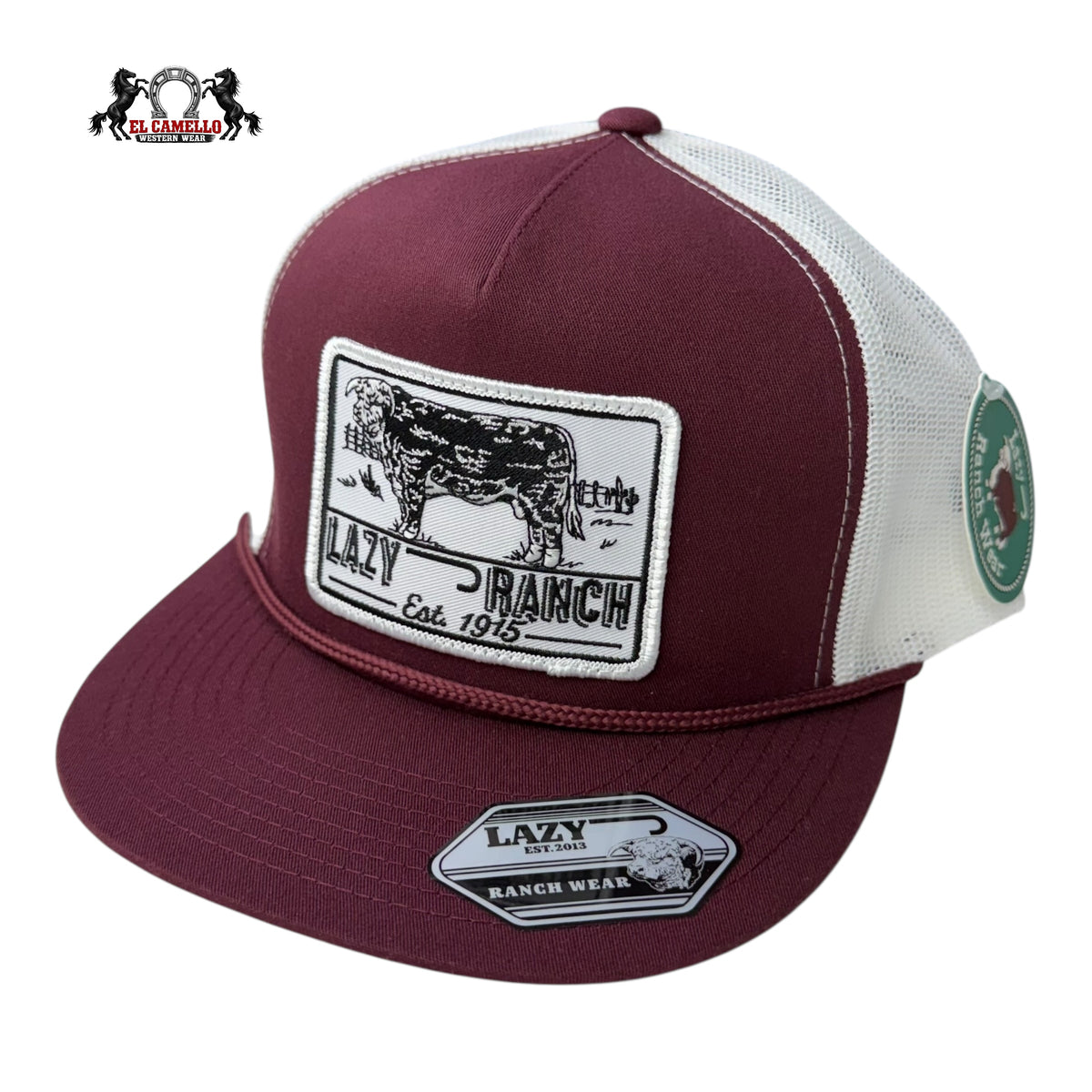 Lazy J Ranch “Lazy Ranch 1915” Burgundy & White Rope Snapback