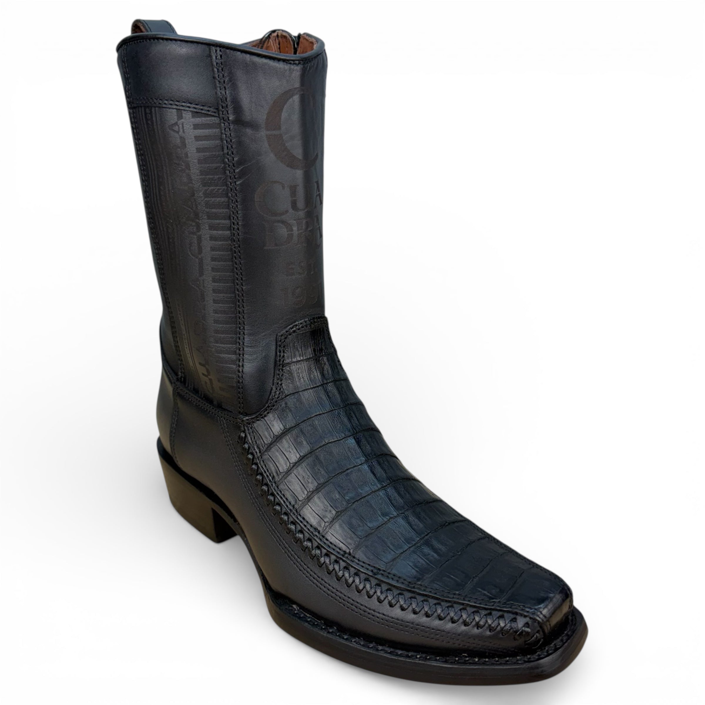 Cuadra CU805 MN Plunge Black Caiman Laser & Woven Narrow Square Toe