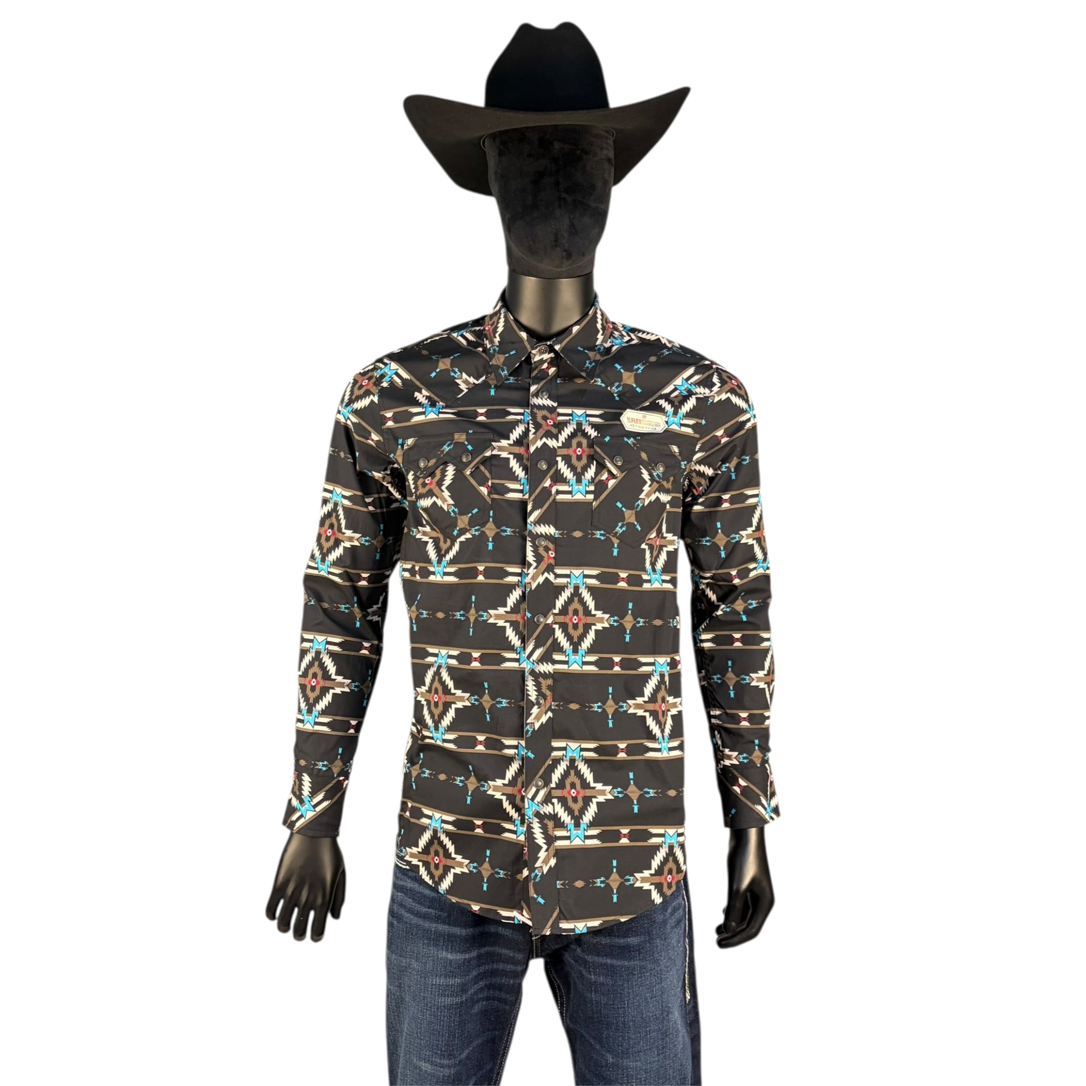 Men’s Rock & Roll Southwestern Aztec Print Long Sleeve Western Shirt