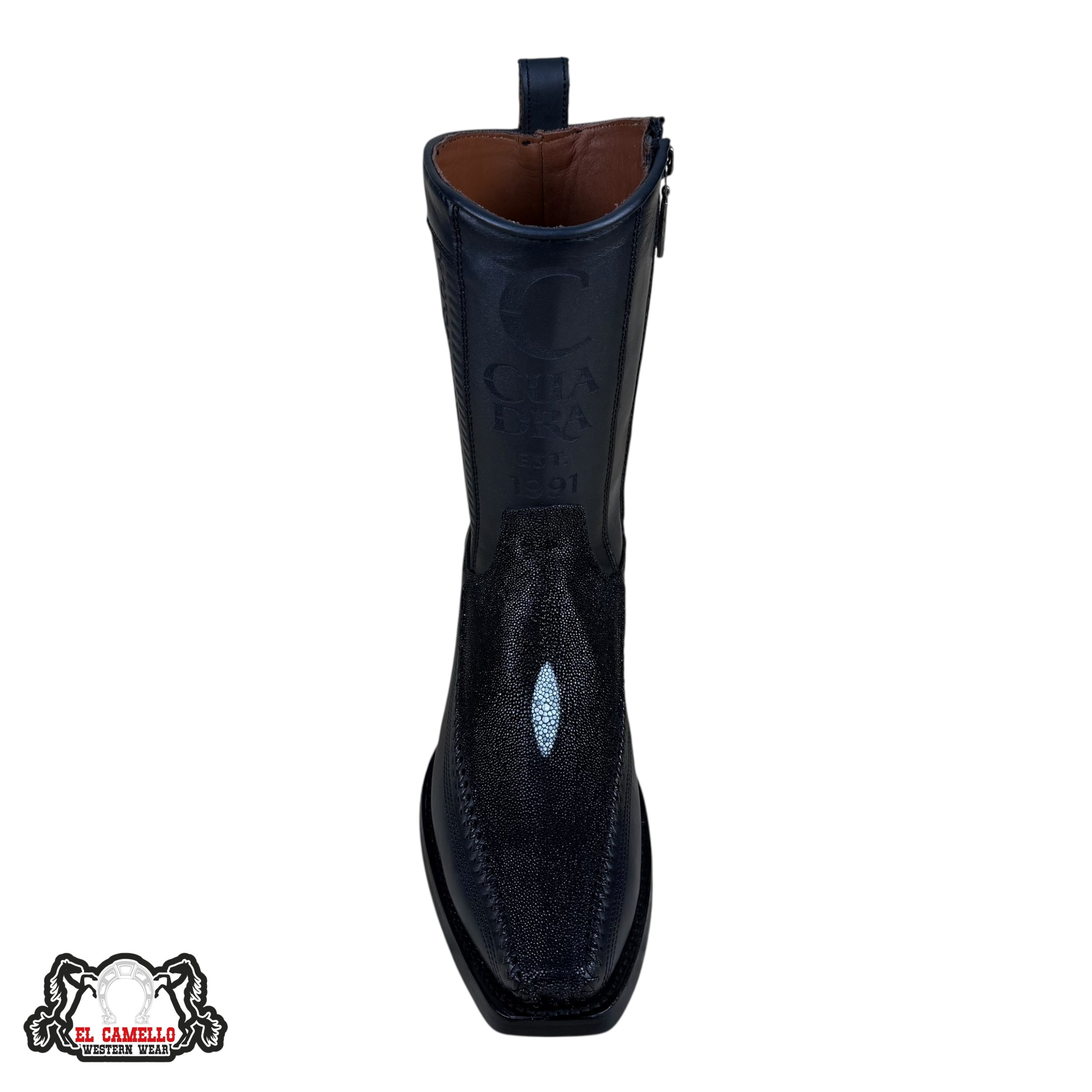 Cuadra Black Textured & Leather Square Toe Boot – Side Zip Luxury Western Style CU763