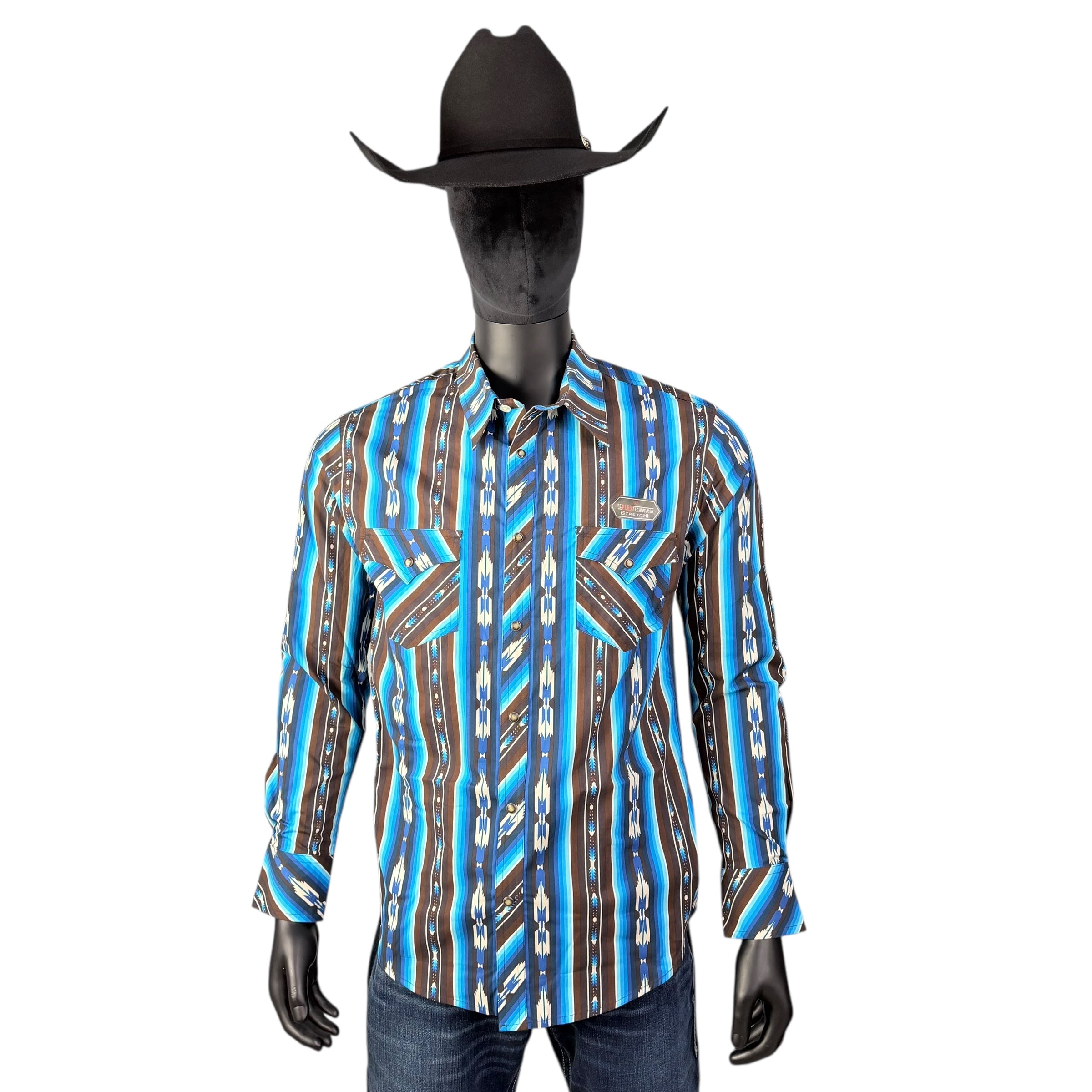 BMN2S07649 – Rock & Roll Denim Stripe Printed Long Sleeve Western Shirt