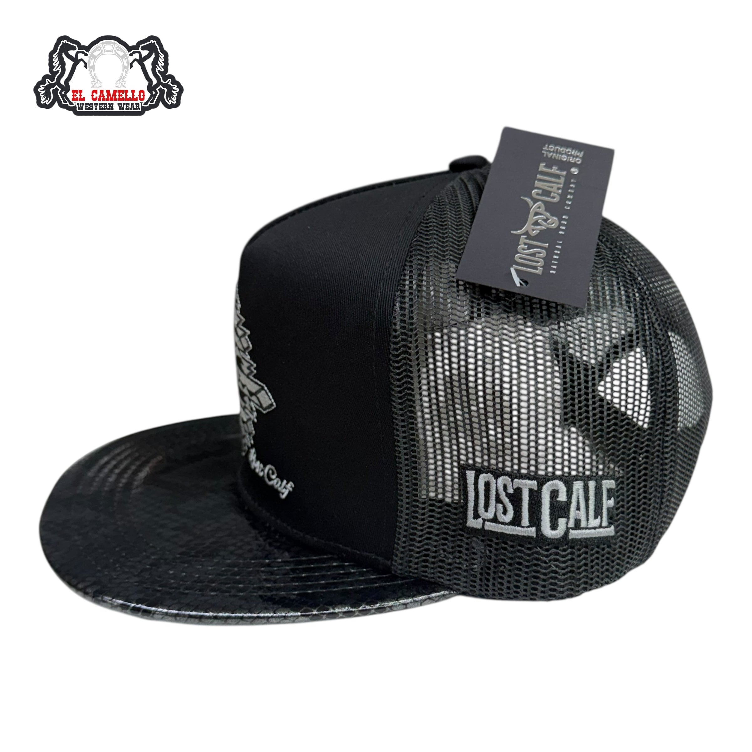 Lost Calf Aztec Cross Snake Print Mesh Cap – Black LC1016