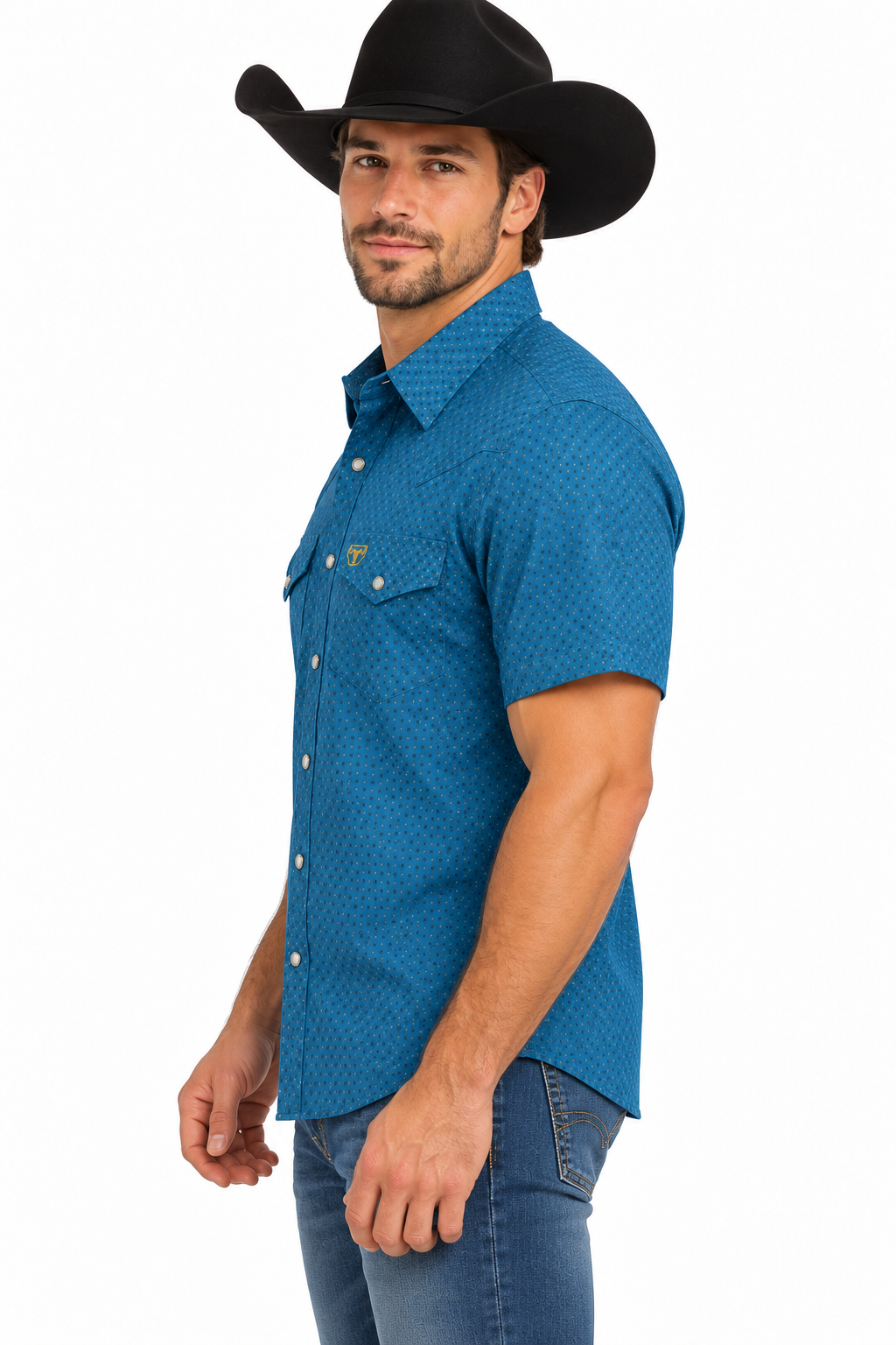 Platini Men’s Teal Geometric Western Shirt – PGW10653