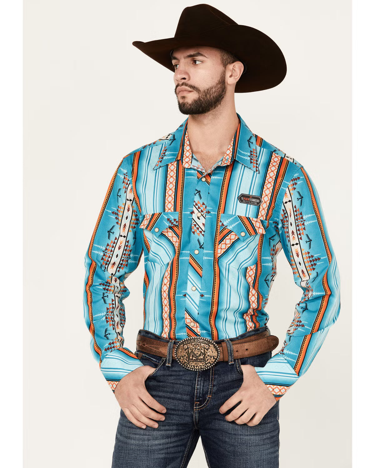 Rock & Roll Denim Men's Southwestern Striped Print Long Sleeve Snap Stretch Western Shirt BMN2S03945