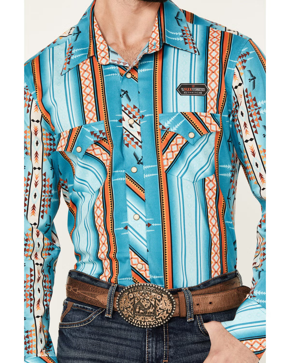 Rock & Roll Denim Men's Southwestern Striped Print Long Sleeve Snap Stretch Western Shirt BMN2S03945