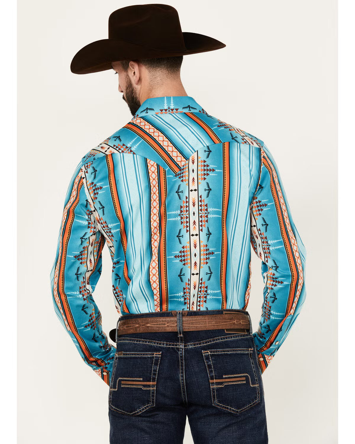 Rock & Roll Denim Men's Southwestern Striped Print Long Sleeve Snap Stretch Western Shirt BMN2S03945