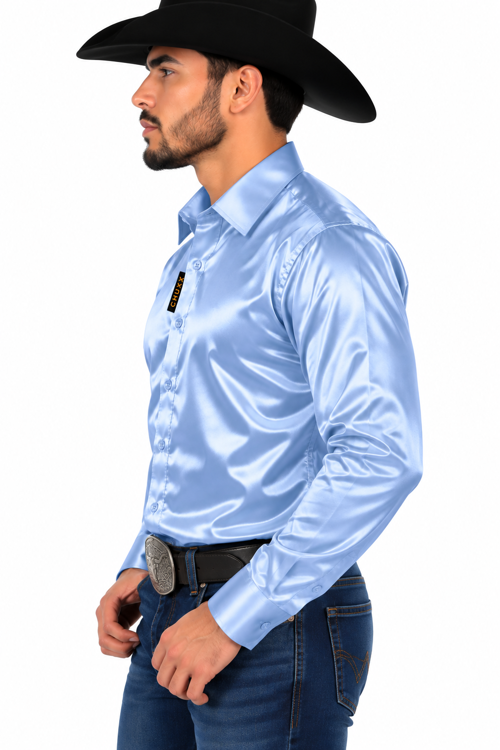 CHUXX Sky Blue Satin Long Sleeve Shirt CHLS2120