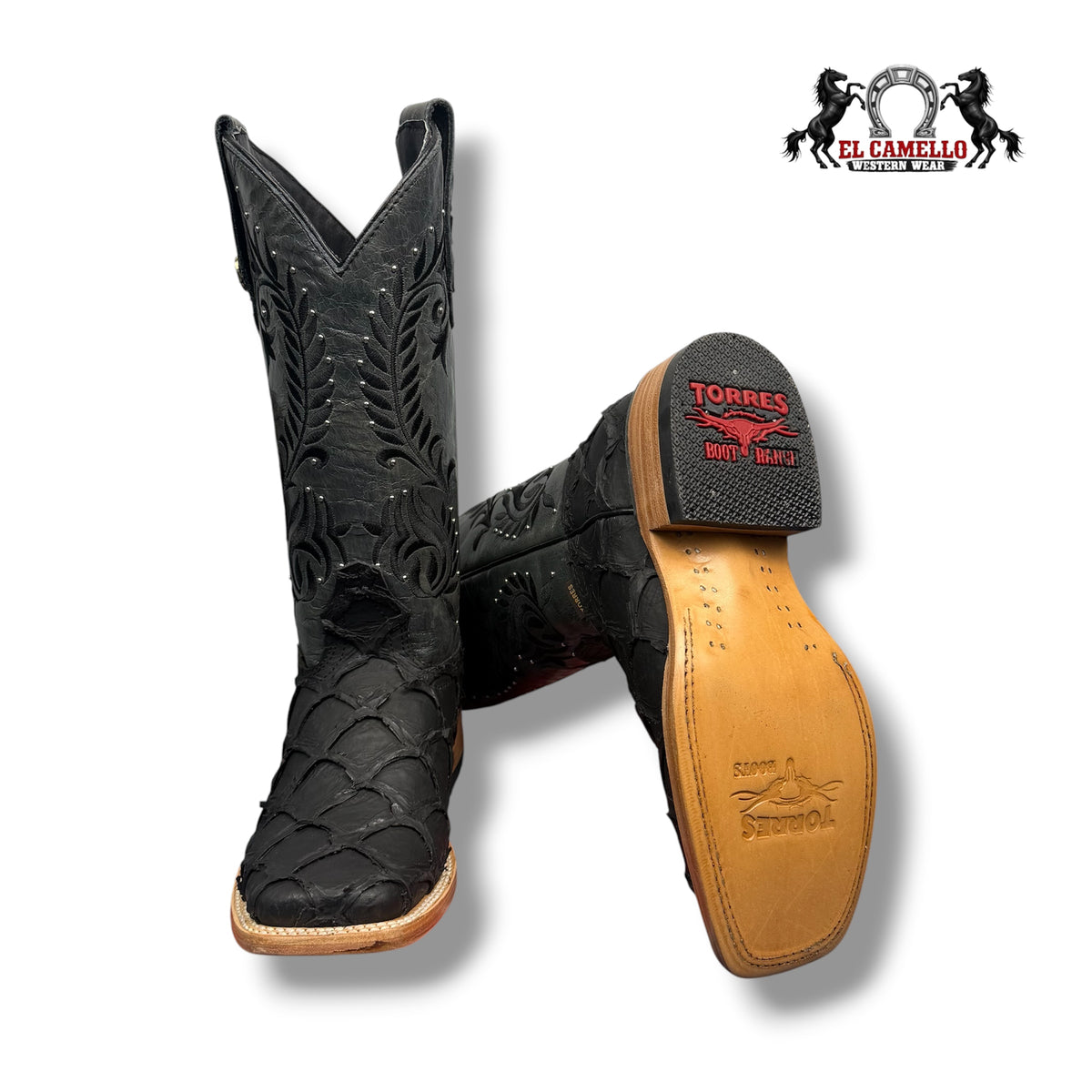 Bota Torres para Mujer Pescado Negro Mate con Tubo Gris