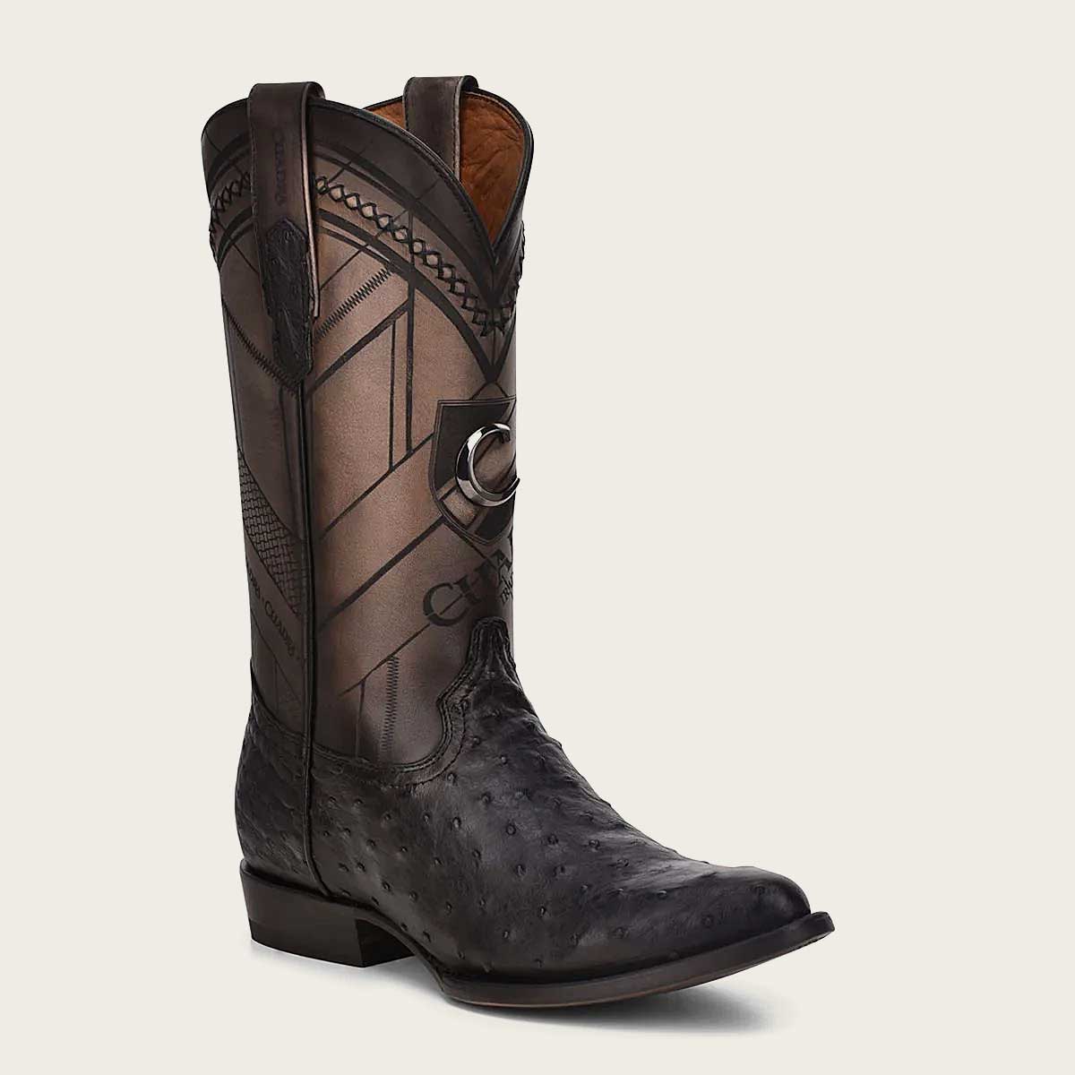 CU554 Engraved ostrich leather western boot