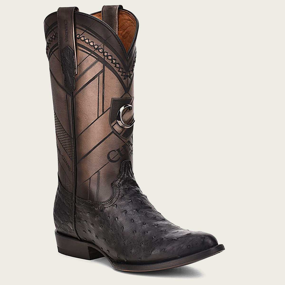 CU554 Engraved ostrich leather western boot