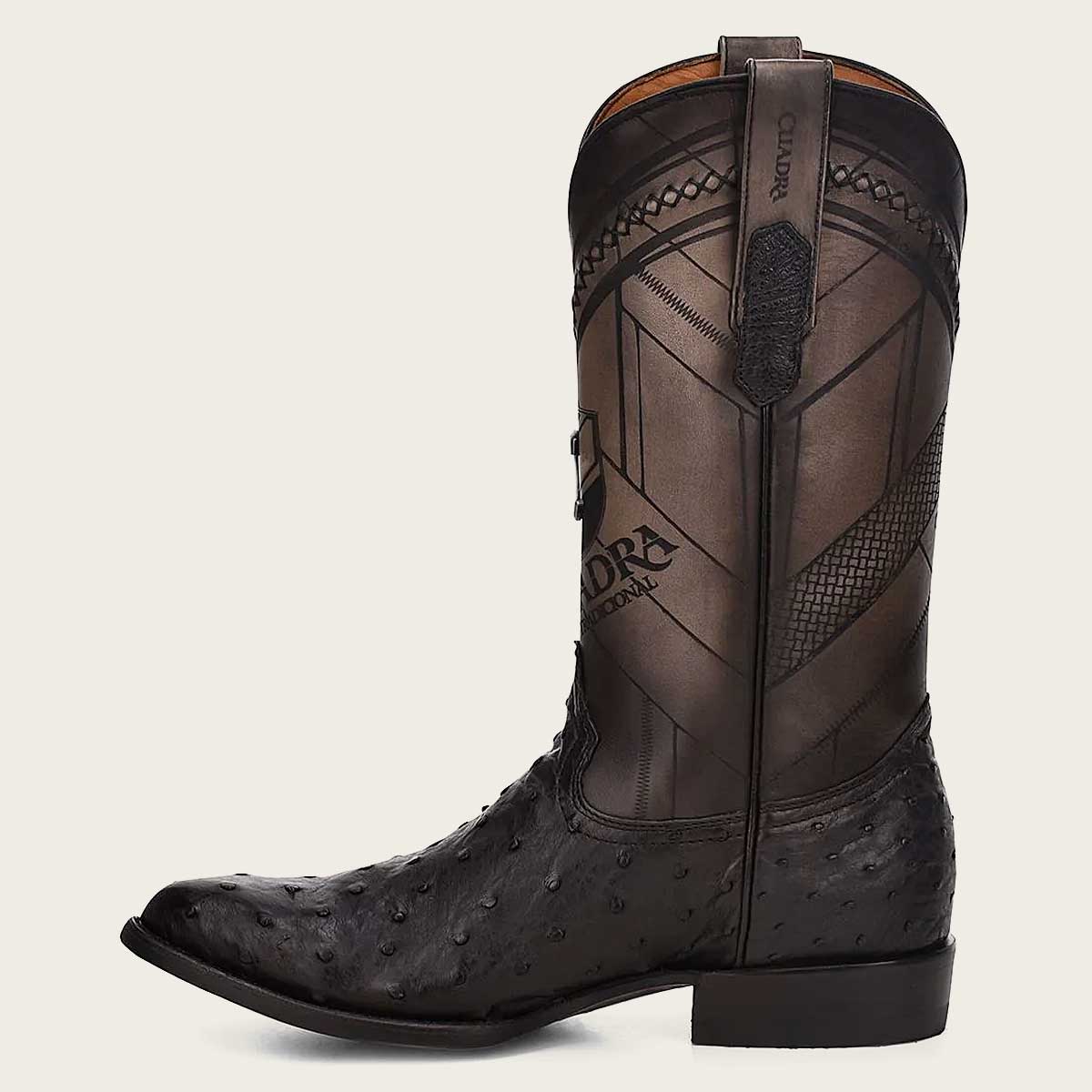 CU554 Engraved ostrich leather western boot