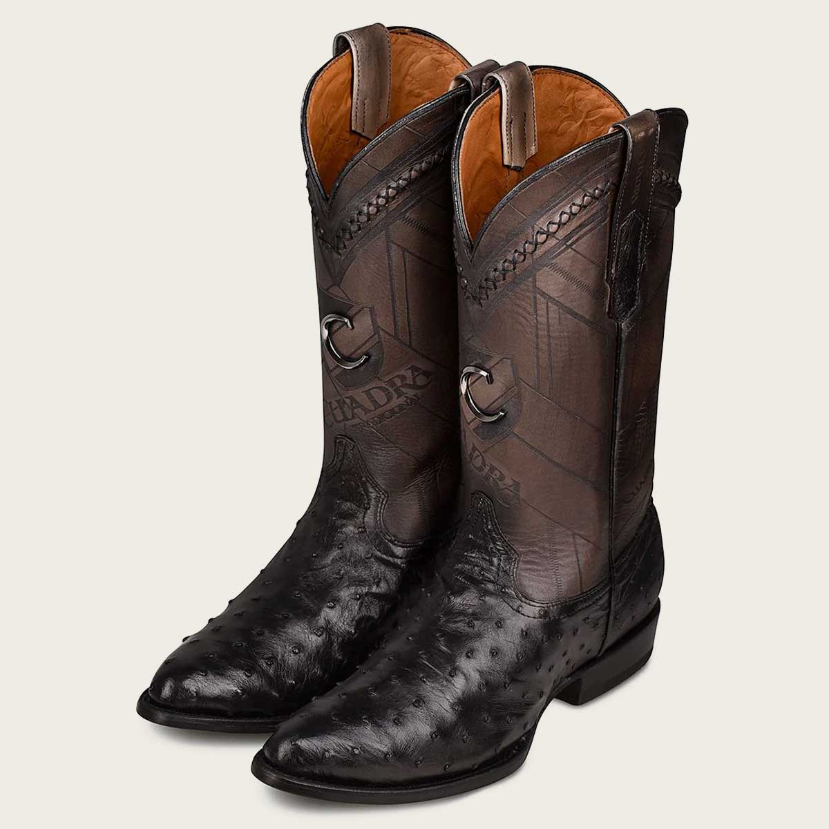 CU554 Engraved ostrich leather western boot