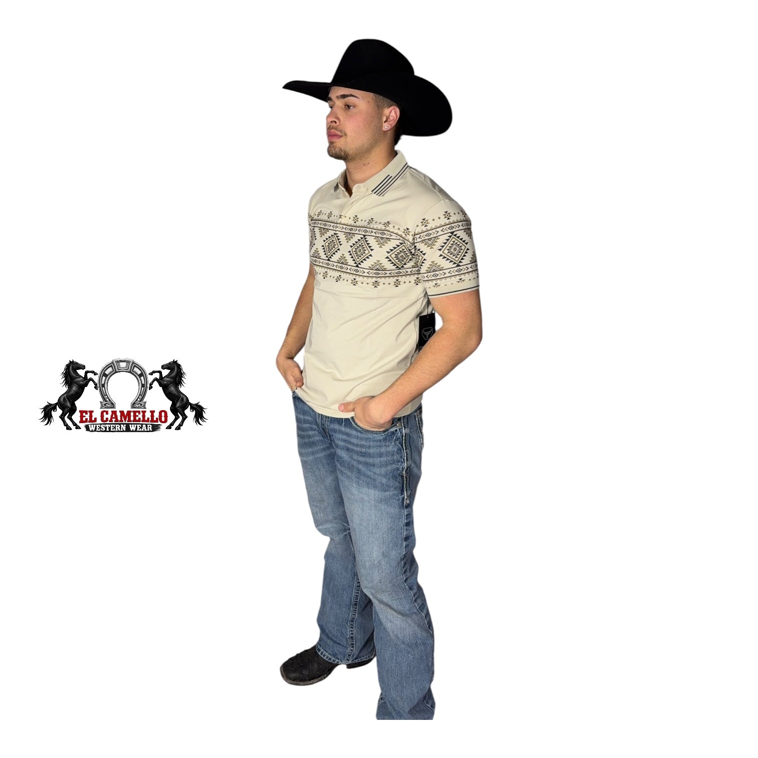 LAM-28232 Men’s Western Print Polo – Beige