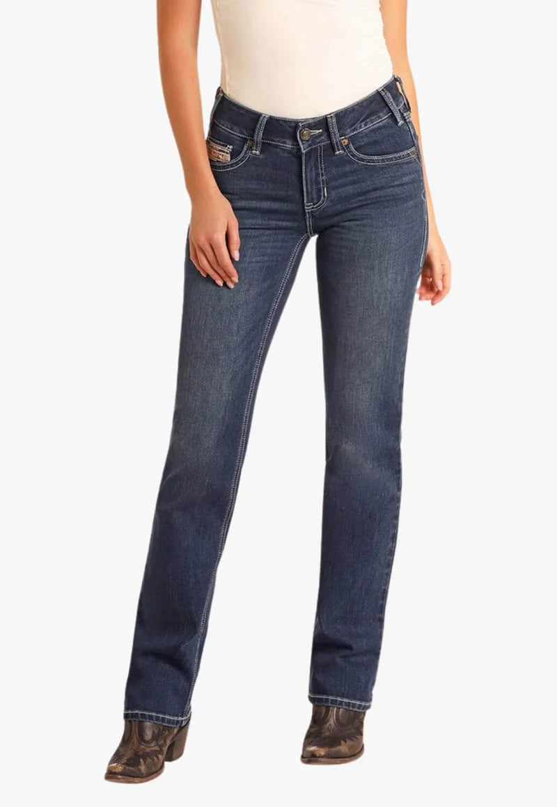Rock and Roll Womens Straight Emb Mod Boot Jean BW1MD06033