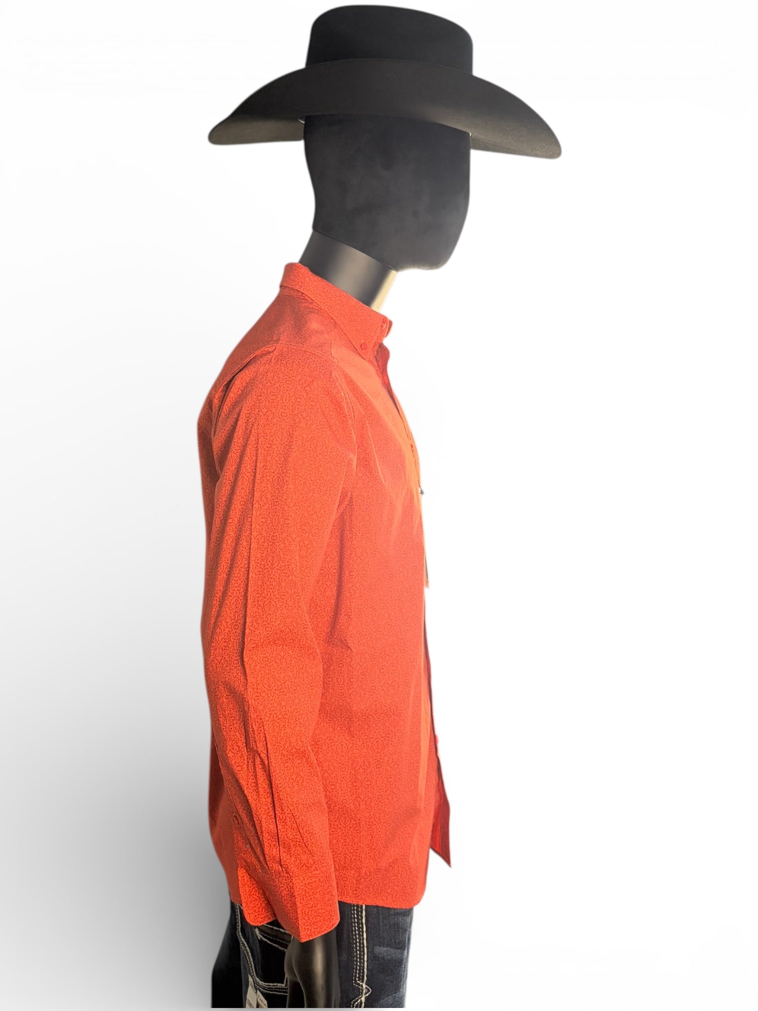 Ariat Men’s Orange Micro-Print Long Sleeve Button-Down Shirt