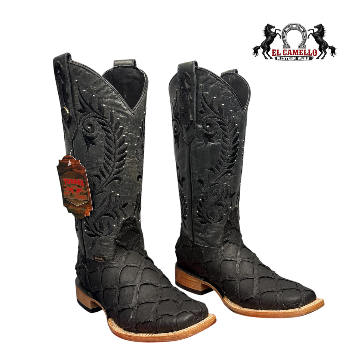 Bota Torres para Mujer Pescado Negro Mate con Tubo Gris