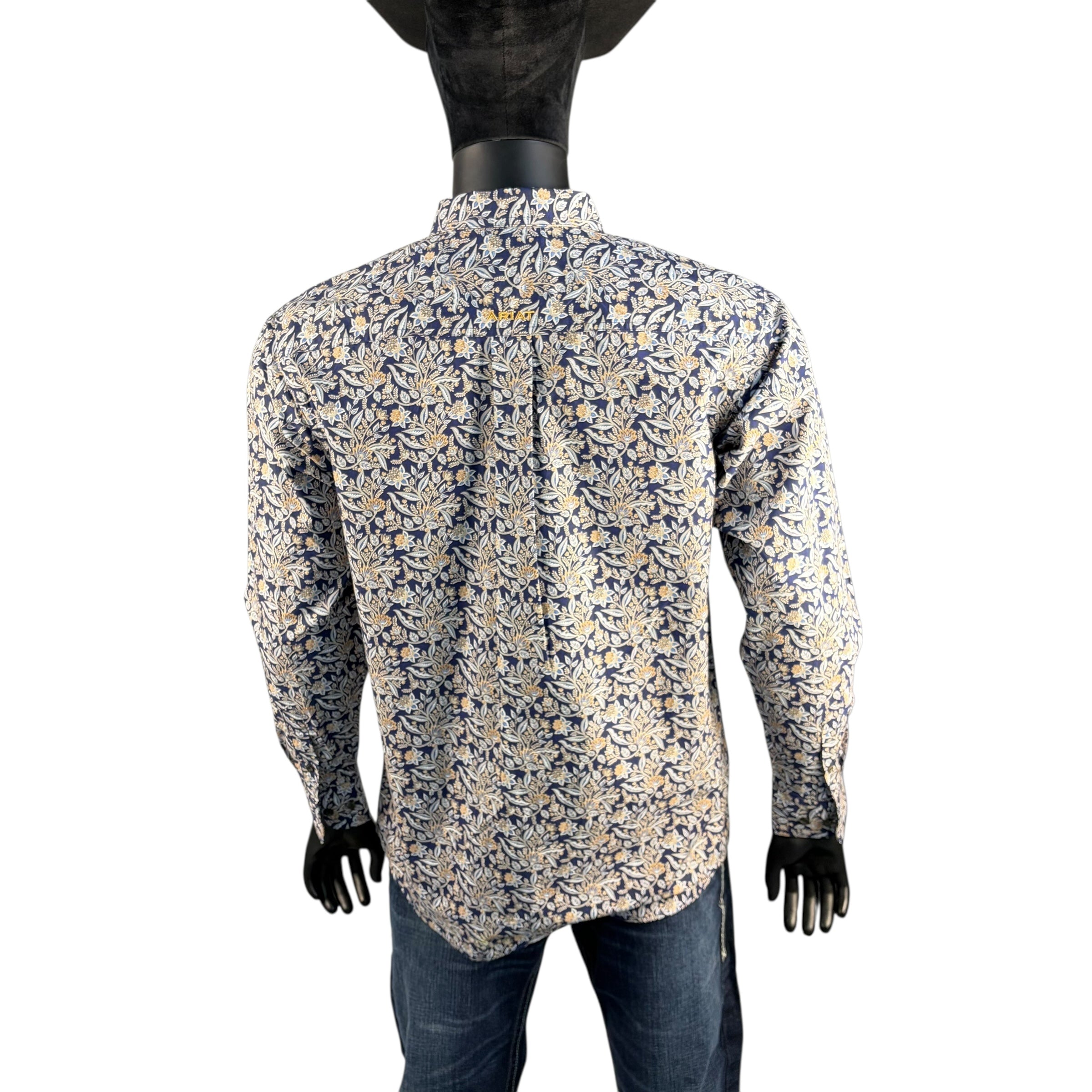 Ariat Men’s Long Sleeve Floral Print Button-Down Western Shirt – Navy & Tan