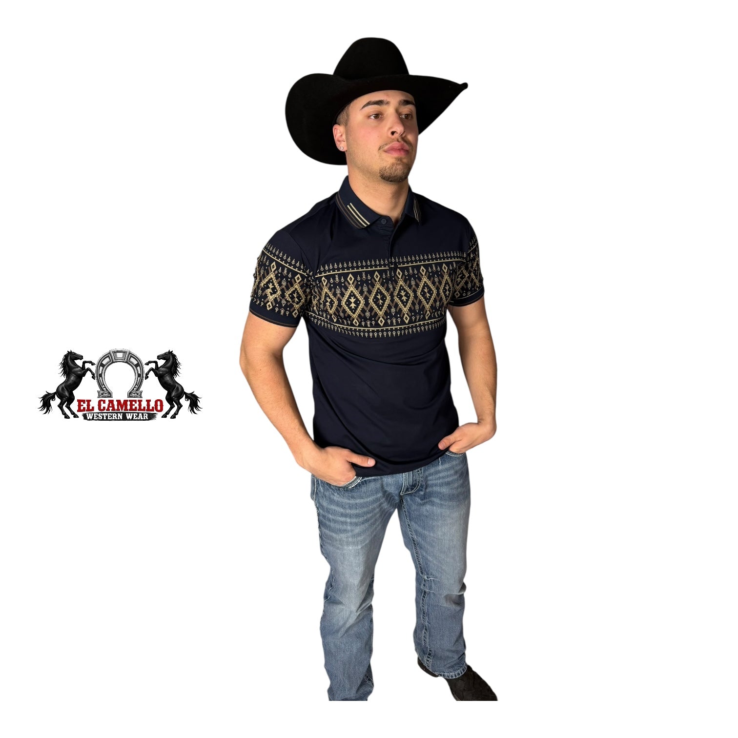 MT-36022 Men’s Western Print Polo – Navy