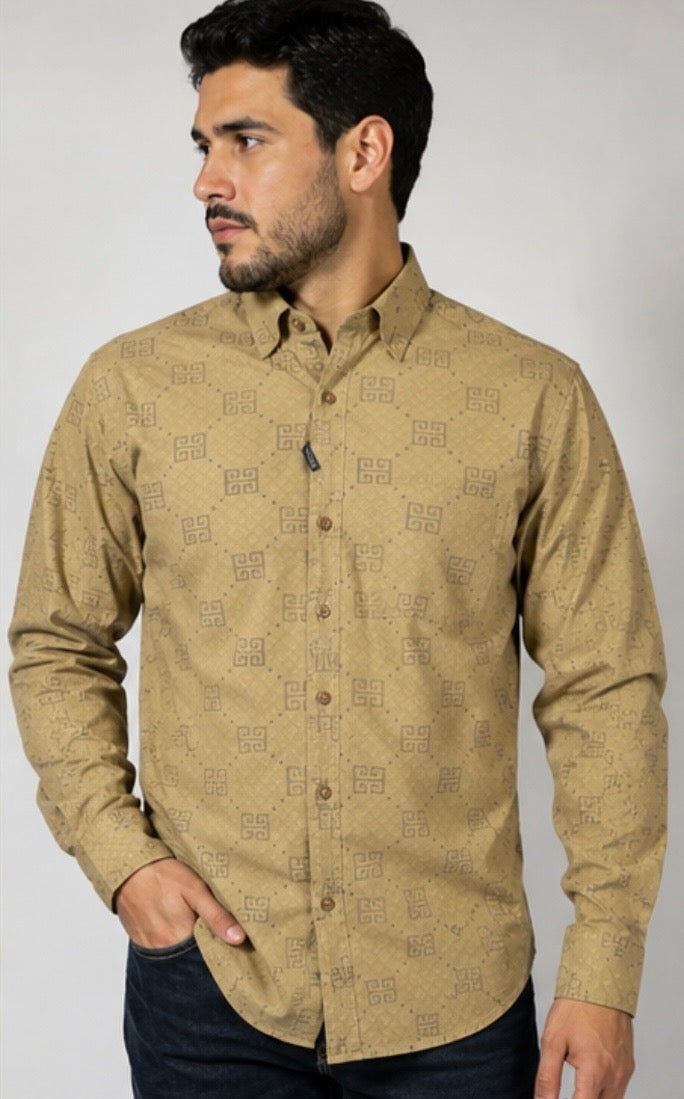 Chuxx Men's Khaki Long Sleeve Shirt FL-3487