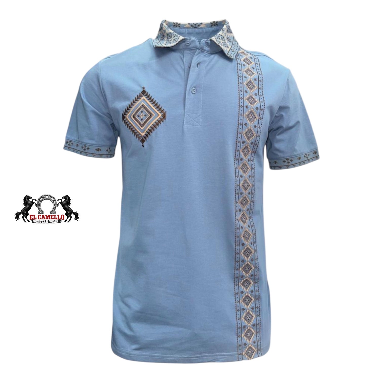 LAM28235 Men’s Western Embroidered Polo – Blue