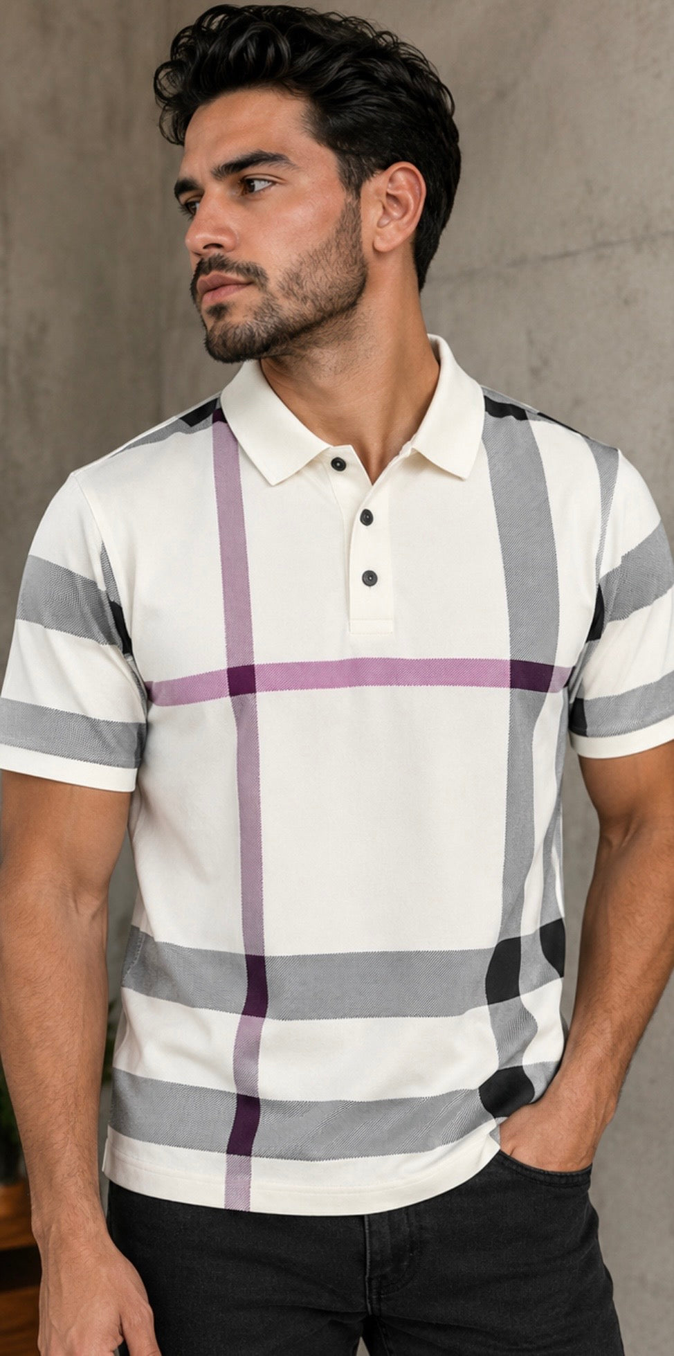 Chuxx Mens White Plaid Polo Shirt PLCH-001