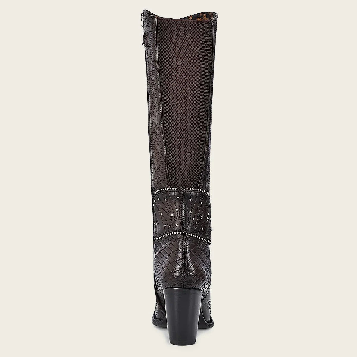 Embroidered dark brown leather boot with Austrian crystals