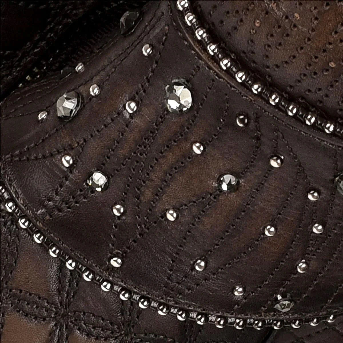 Embroidered dark brown leather boot with Austrian crystals