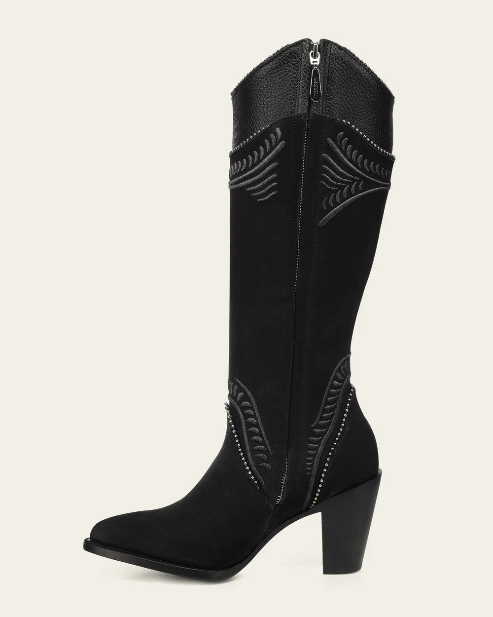 Black Knee-High Embroidered Leather Boot for Women CC357