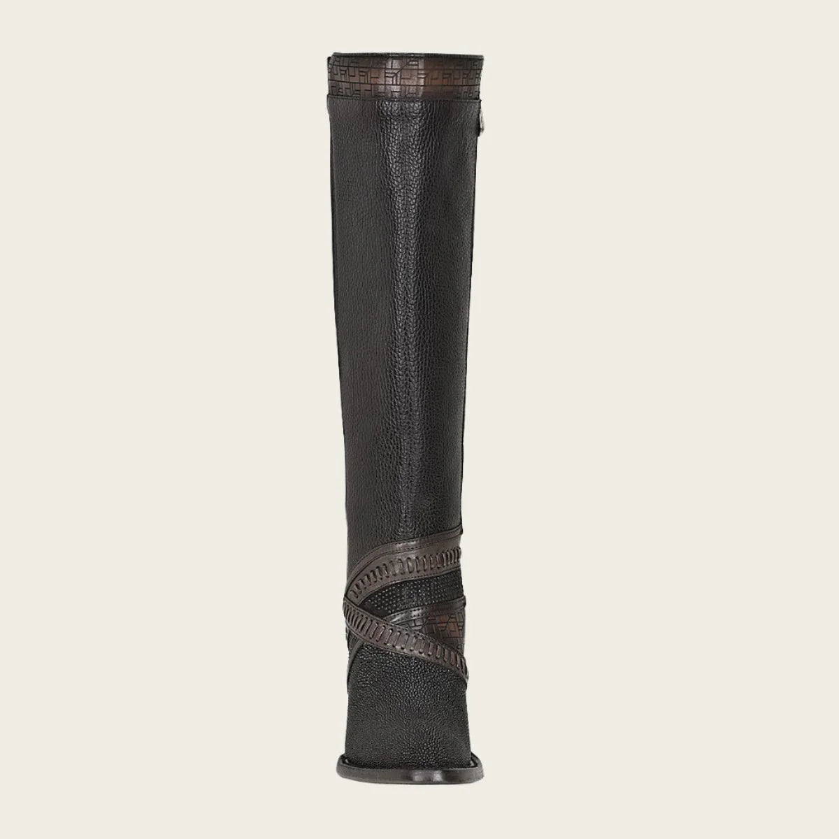 Black Stingray riding boot with hand-woven details