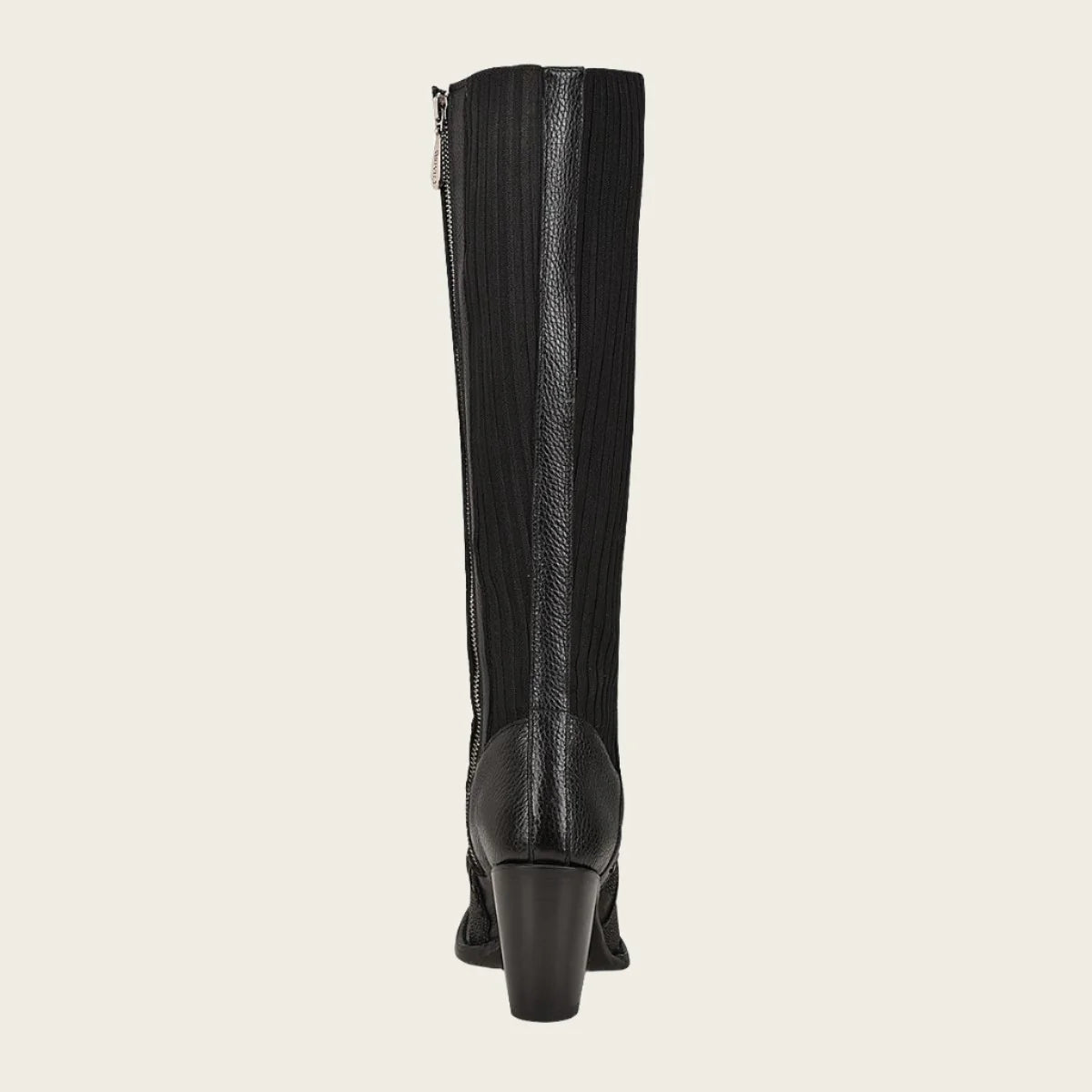 Black Stingray riding boot with hand-woven details