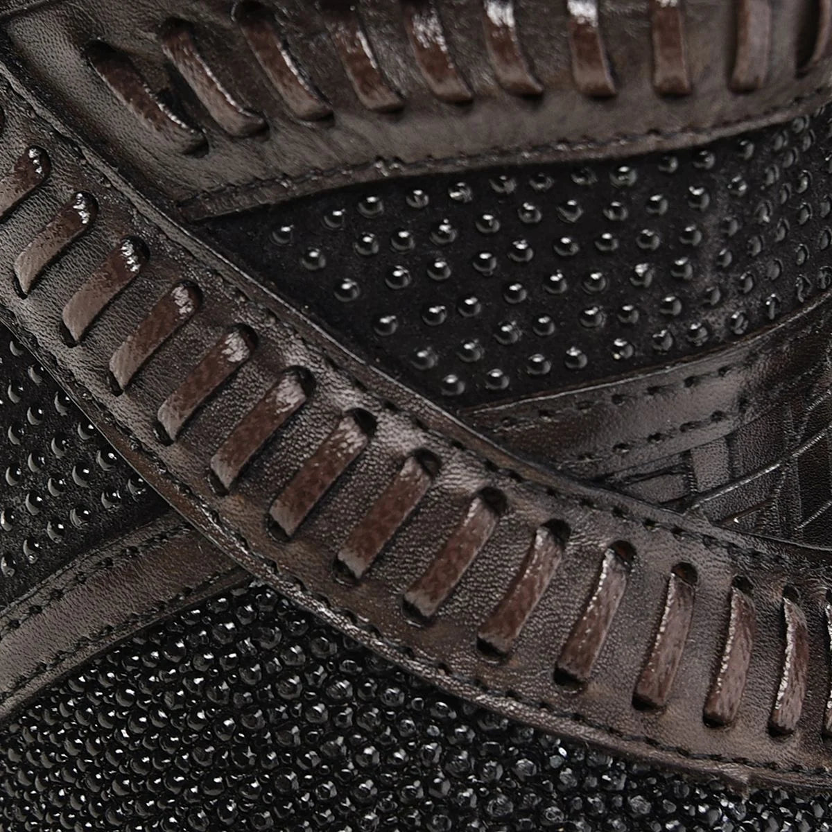 Black Stingray riding boot with hand-woven details