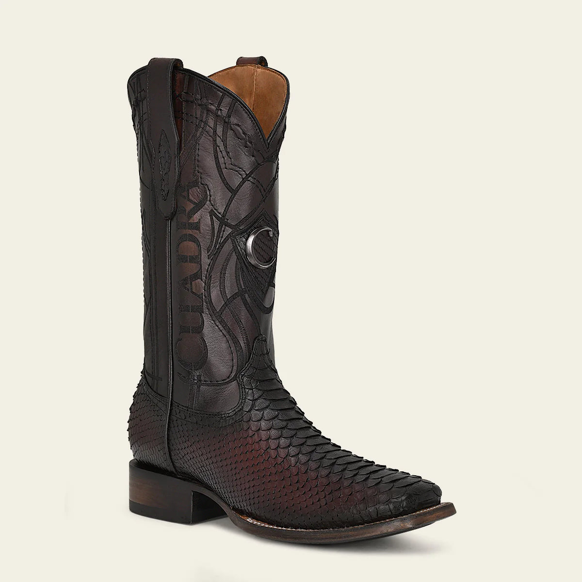 Engraved mahogany python leather western boot